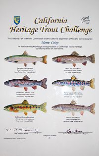 Norm Crisp's California Heritage Trout Challenge Certificate